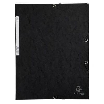 Afbeelding van Exacompta Ref 55501E Europa Elastische 3 Flap Folders (Pack van 25) 24 x 32cm, Geschikt voor A4 documenten, 400gsm Echt Premium Pressboard Zwart