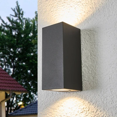 Afbeelding van Lucande Wandlamp buiten 2lichts Aluminium, glas H: 16.5 cm GU10 grafietgrijs
