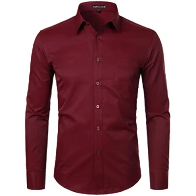 Afbeelding van PARKLEES Herenhemd met lange mouwen, slimfit, vrije tijd, business, bruiloft, hemd borst, Micro Twilled wijnrood, M