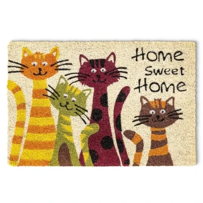 Afbeelding van Kokosmat als binnen en buiten, deurmat in 40 x 60 cm, kokosvezel, deurmat, katten, Sweet Home, spreuk grappige schoonloopmat, outdoor voetveger voor huisdeur, hal, tuin