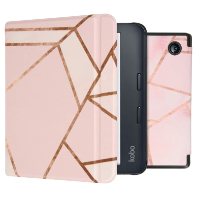 Afbeelding van Kobo Libra 2 Hoes: iMoshion Design Slim Hard Case Bookcase Pink Graphic Kunstleder E Reader Hoezen