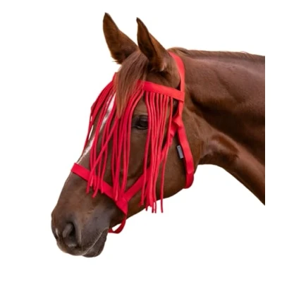 Afbeelding van Waldhausen Rieten halster met vliegenfranjes rood, Shetty