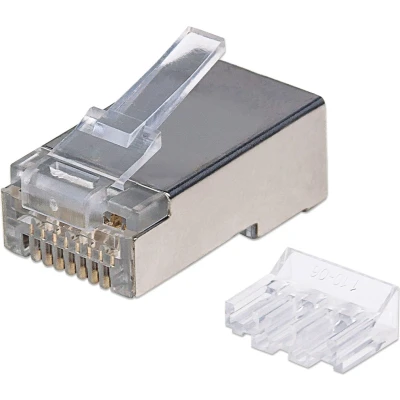 Afbeelding van Intellinet 90680 Cat6A RJ45 modulaire stekker (STP, 3 punts adercontact, voor massieve draad), grijs