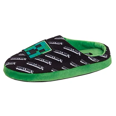 Afbeelding van Minecraft Heren Slippers Tiener Creeper Gamer Open Rug Slip Op Muiltjes Huis Schoenen, Zwart, 41.5 EU