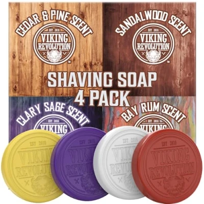 Afbeelding van Viking Revolution Shaving Soap for Men Shave Use with Brush and Bowl Smoothest Wet Shave, Puck 4 Pack Variety, Each 2.5oz