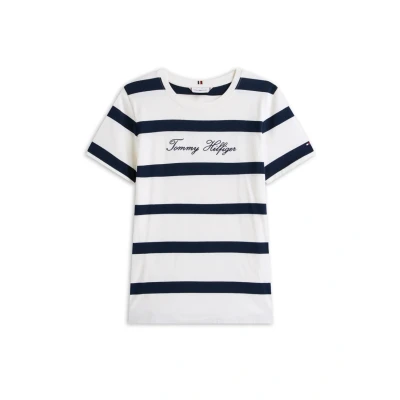 Afbeelding van Tommy Hilfiger Script Tshirt print, Dames, Maat: XS, Ivory/dark night