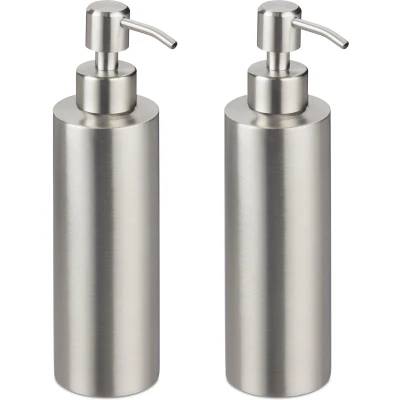 Afbeelding van Relaxdays 2x zeeppompje rvs handzeep dispenser zeepdispenser zeeppomp set