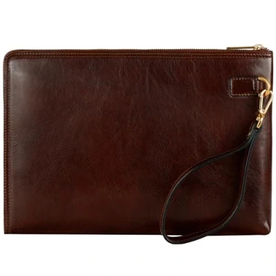 Afbeelding van Time Resistance Groot Leren Herenhandtas Clutch tas Heren Polstas Handgemaakt Italiaanse Volnerfleer, Bruin