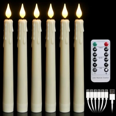 Afbeelding van FREEPOWER 6 oplaadbare led staafkaarsen met timer, afstandsbediening, flikkeren, elektrische kaarsen, vlamloze tafelkaarsen, warmwit, dimbaar, Halloween, Kerstmis, festival, decoratie, 2 x
