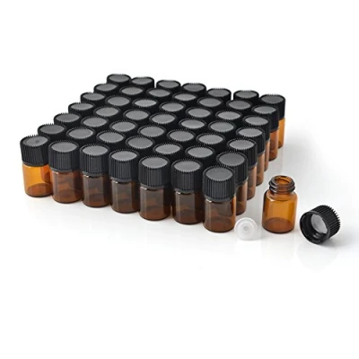 Afbeelding van Enslz Mini etherische olie flessen lege monster fles 1ml (1/4 dram) 2ml (5/8 Amber glazen met opening reducer en dop, 2 Free Transfer oogdruppelaars 50 stuks (bruin, 2ml)