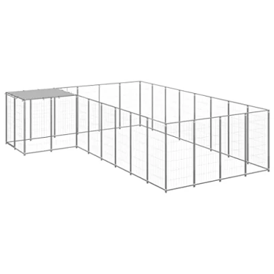 Afbeelding van vidaXL Hondenkennel 10,89 m² staal zilverkleurig