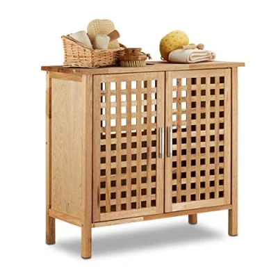 Afbeelding van Relaxdays wastafelonderkast walnoot sifon uitsparing onderkast badkamer