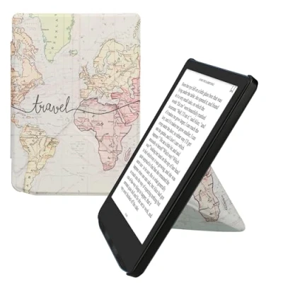 Afbeelding van kwmobile E reader hoesje geschikt voor Pocketbook Verse / Pro Color Vivlio Light HD hoes Ereader flip case met standaard cover van kunstleer In zwart meerkleurig