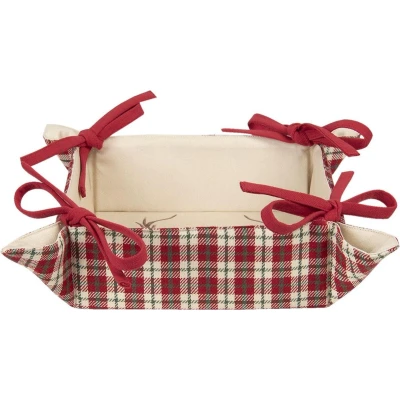 Afbeelding van Clayre &amp; Eef Broodmand 35x35x8 cm Rood Beige Katoen Vierkant Ruit