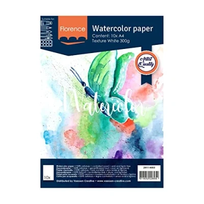 Afbeelding van Aquarelpapier Intens White A4 300 grams Lichte Structuur Texture Florence 20 vellen