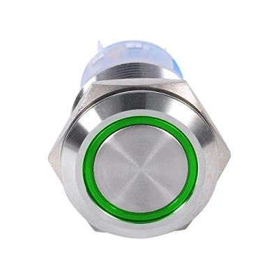 Afbeelding van Keenso 1NO1NC Led drukknop, 19 mm, 12 24 V, zelfborgende knop, waterdicht, startknop, metaal, ronde schakelaar, drukschakelaar, groen Automotive schakelaars