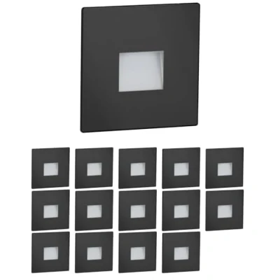 Afbeelding van ledscom.de 15 LED traplamp/inbouw wandlamp FOW voor binnen en buiten, downlight, hoekig, zwart, 85 x 85mm, warm wit