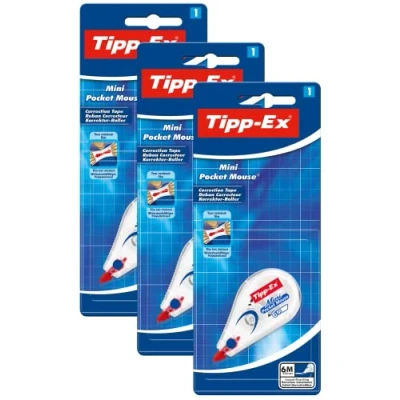 Afbeelding van Tipp Ex Mini Pocket Mouse correctieroller, correctietape 6 m x 5 mm, ideaal voor thuiskantoor, school of kantoor, verpakking van 3 stuks