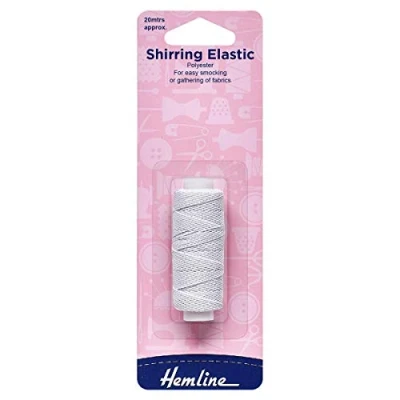 Afbeelding van Hemline Shirring Elastisch 0,75 mm x 20 m wit dun polyester elastiek voor smokken, het verzamelen van de hand of machine en versterken gebreide manchetten Welts