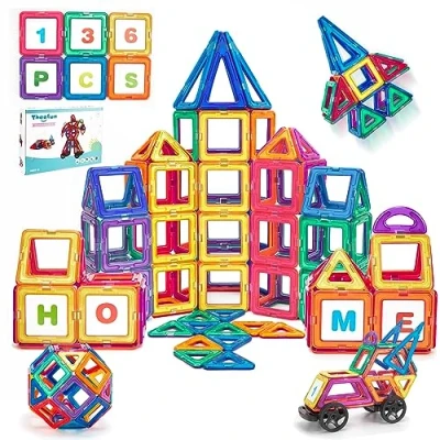 Afbeelding van Theefun magnetische bouwstenen, 136 stuks, voor jongens en meisjes, kinderen van 3, 4, 5, 6, 7, 8 jaar