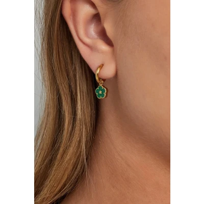 Afbeelding van Boucles d’oreilles mini fleurs vert et doré