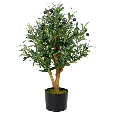 Afbeelding van Leaf Design UK Kunstmatige Olijfboom in Zwarte Plastic Pot, 65cm
