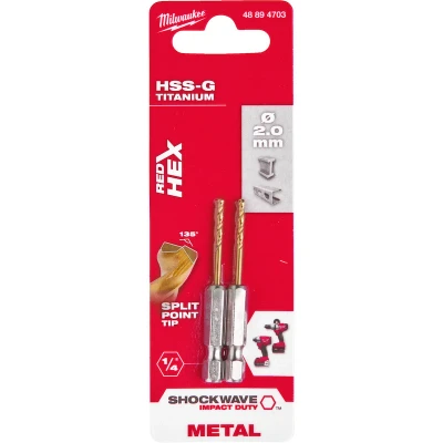 Afbeelding van Milwaukee Metaalboor Hss g Tin Red Hex Shockwave 2.0 Mm (2 Stuks)