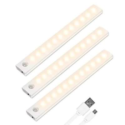 Afbeelding van Vicloon Kastverlichting met Bewegingssensor, 3 stuks 12 LED Kastverlichting, Draadloos USB oplaadbaar kastnachtlampje magnetische strip voor kledingkast, kast, trappen