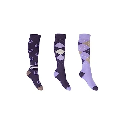 Afbeelding van HKM Rijsokken Cardiff Set van 3 Paars/Violet 30 34
