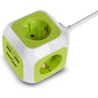 Afbeelding van GreenBlue Stekkerdoos Magic Cube 4x stopcontacten 2x USB aansluiting Zonder penaarde Groen