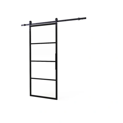 Afbeelding van Intersteel DIY schuifdeur Cubo incl. transparant glas 2350mm + zwart ophangsysteem Basic