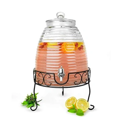 Afbeelding van Sendez Garden 9 liter glazen drankdispenser met metalen frame, retro design, perfect voor feestjes