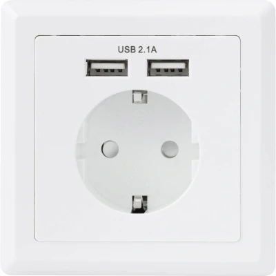 Afbeelding van Basetech 1425527 Inbouwstopcontact Met USB IP20 Wit