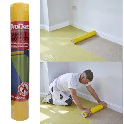 Afbeelding van ProDec 50m x 625mm tapijtbeschermer, waterdicht, vlamvertrager, zelfklevende filmbescherming voor tapijten
