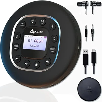 Afbeelding van KLIM Journey + Walkman draagbare cd speler met lange batterijduur nieuwe hoofdtelefoon FM radio MP3 compatibel SD kaart, zender, Bluetooth ideaal voor in de auto wit