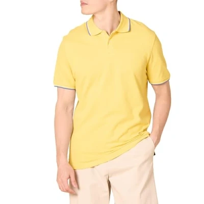 Afbeelding van Amazon Essentials Men&#039;s Poloshirt van piqué katoen met slanke pasvorm, Geel/Blauw/Wit, L