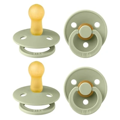 Afbeelding van BIBS Colour fopspeen 4 pack, BPA vrij, kersenvorm tepels. Natuurlijk rubber/latex, gemaakt in Denemarken, maat 2 (6 18 maanden), Sage
