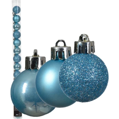 Afbeelding van Decoris kleine kerstballen 14x ijs blauw 3 cm kunststof Kerstbal