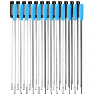 Afbeelding van 24 stuks verwisselbare balpenvullingen, glad schrijven 4,5 inch (11,6 cm) en 1 mm medium tip (zwart blauw)