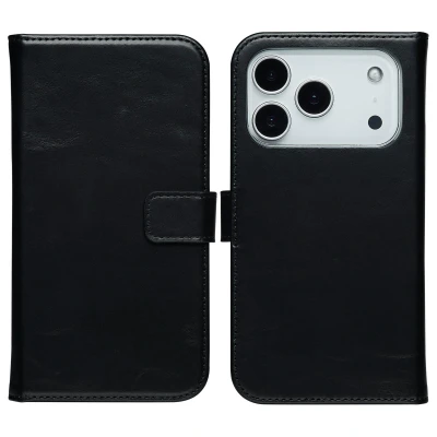 Afbeelding van Apple iPhone 17 Pro Max Hoesje Echt leder Selencia Bookcase Zwart Telefoonhoesje