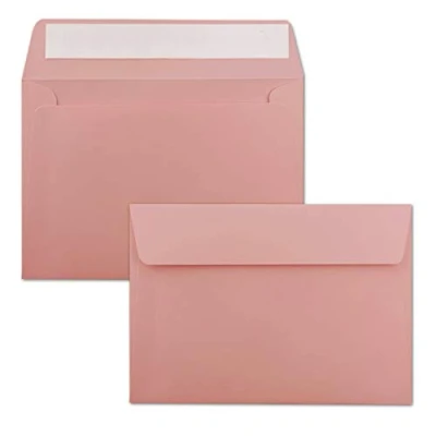 Afbeelding van Enveloppen, 75 stuks, oudroze (roze) DIN C6 formaat 11,4 x 16,2 cm, zelfklevend, enveloppen zonder venster, Kerstmis, wenskaarten en uitnodigingen, voor A6 A4 papier