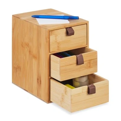 Afbeelding van Relaxdays bureau organizer 3 lades bamboe ladeblok houten desk badkamer