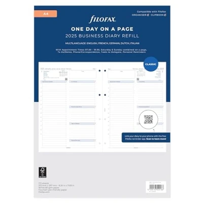 Afbeelding van Filofax A4 dag per pagina 5 taal afspraken dagboek 2025