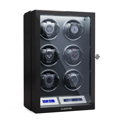 Afbeelding van Klarstein Horlogewinder voor Automatische Horloges 6 Met Acryl Deur Blauwe LED&#039;S 5 TPD Instellingen Zwart