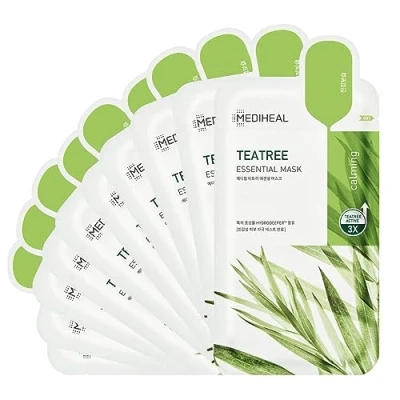 Afbeelding van Mediheal Teatree Care Solution Essential Mask EX. 10 Masks Skin Soothing &amp; Sebum Control Pack for Sensitive Oily Korea No. 1 Leaf