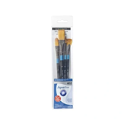 Afbeelding van Daler Rowney Aquafine aquarelborstel, zacht synthetisch haar, kort handvat, ronde, ovale was en één slag, portemonnee, set 402, 4 verschillende borstels
