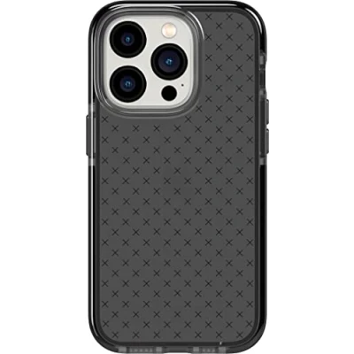 Afbeelding van tech21 iPhone 14 Pro Evo Check Schokabsorberend en slank beschermend telefoonhoesje met 15 voet FlexShock Multi Drop bescherming extra knoppen,Smokey Zwart