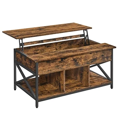 Afbeelding van VASAGLE Koffietafel, salontafel met hefblad voor in de woonkamer, koffietafel open en verborgen opbergruimte, x vormige stangen, 60 100 (48 62) cm, rustiek bruin zwart LCT205B01