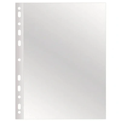 Afbeelding van Q Connect KF11191 Brochurehoesje/doorzichtige hoezen generfd A4 50 stuks/brede pagina&#039;s/open bovenkant transparante doorzichtige geperforeerde plastic hoesje/transparant 75 micron