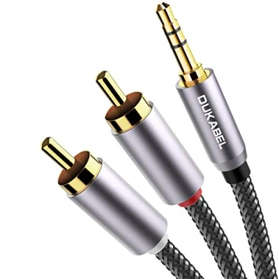 Afbeelding van DuKabel Chinch naar jack 3,5 RCA kabel mm 2 stereo stekker HiFi Audio Aux met nylon mantel, metalen behuizingen en 24K vergulde contacten Top Series 1,2 m